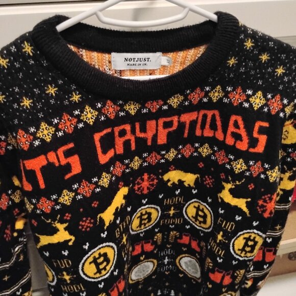 BITCOIN Christmas Comedic Sweater - Picture 1 of 3